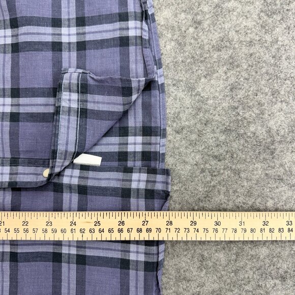 Proper Cloth Men's Western Shirt Pearl Snap Button Linen Spandex, Blue Plaid, M - Picture 8 of 10